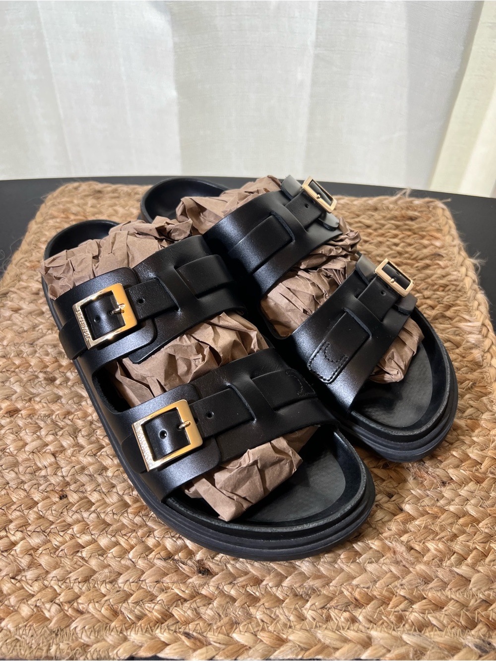 Birkenstock Black Milano Sandals with Gold Buckles - Picture 6 of 13